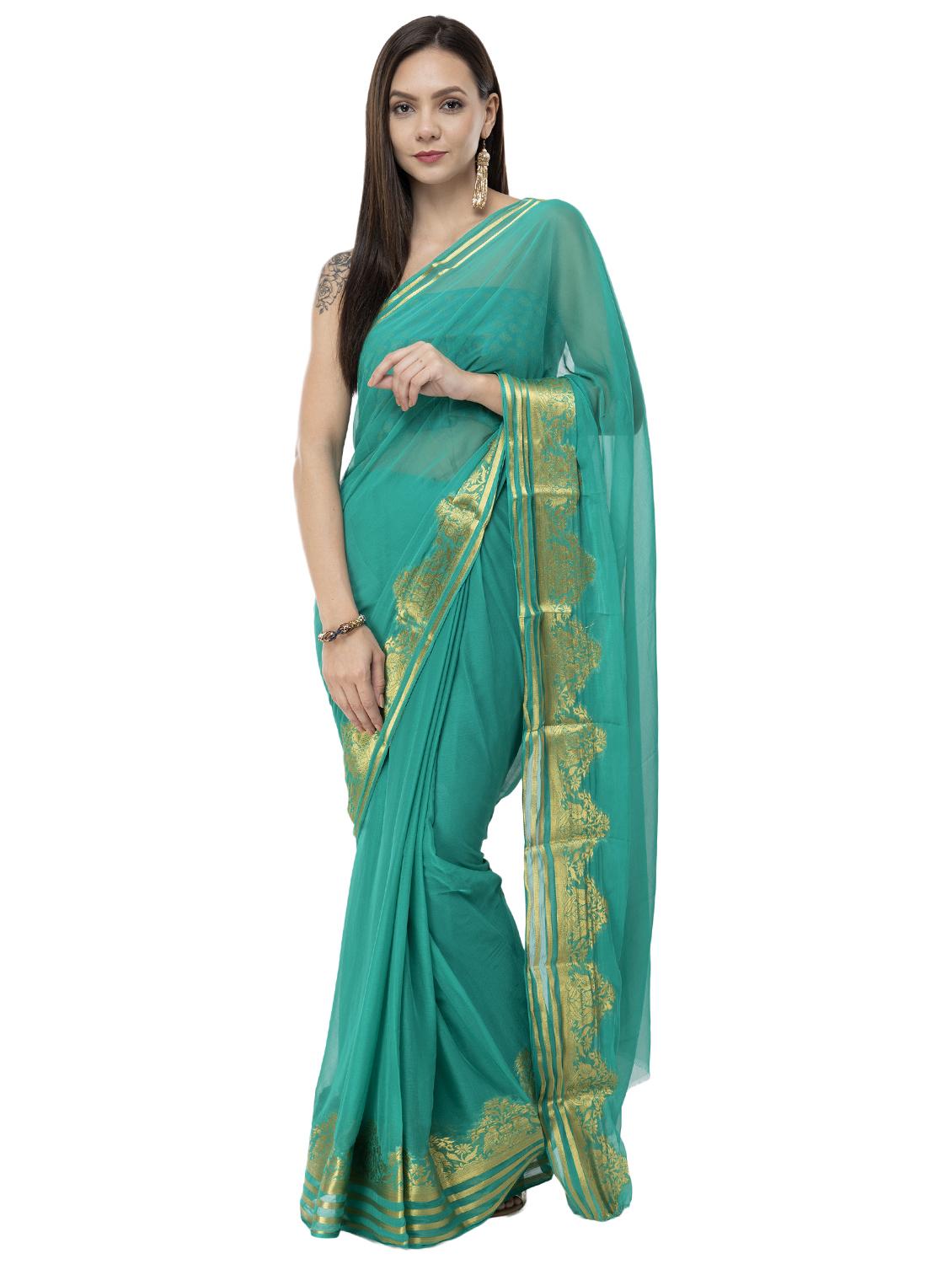 solid bordered saree with blouse - 16527260 - Zoom Image - 0