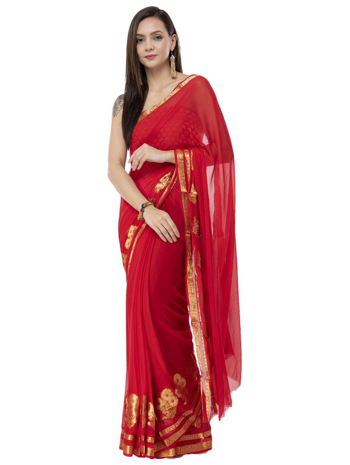 solid bordered saree with blouse - 16527262 -  Zoom Image - 0