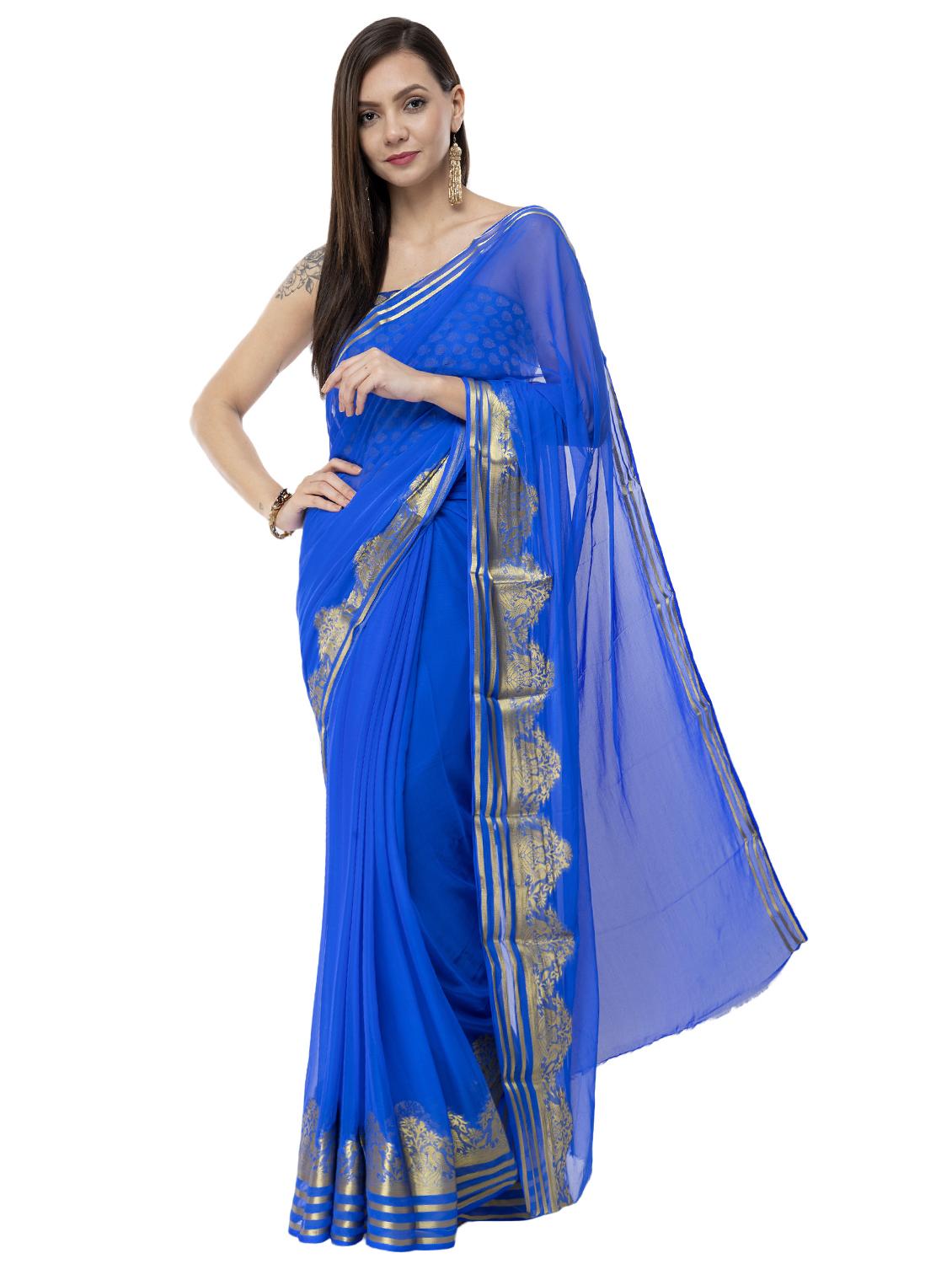 solid bordered saree with blouse - 16527264 - Zoom Image - 0