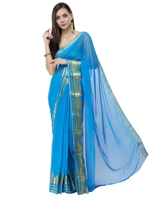 solid bordered saree with blouse - 16527266 - Standard Image - 0