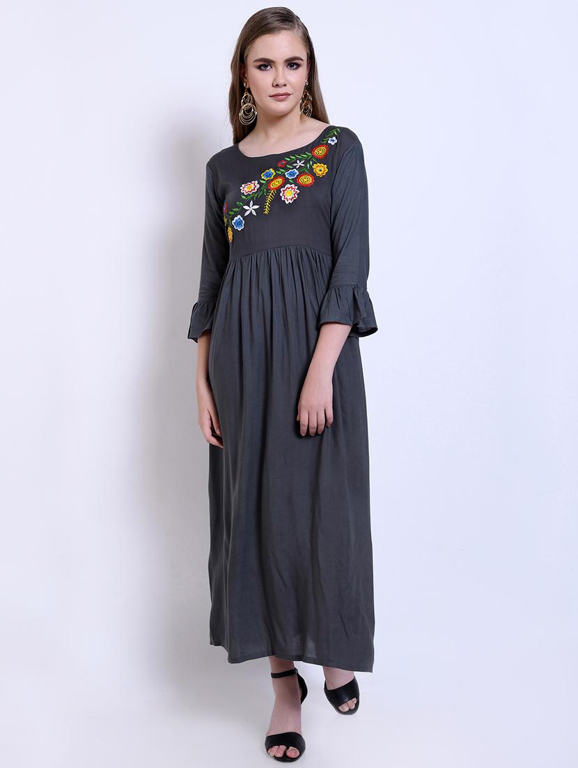 floral embroidered gathered maxi dress - 16527855 - Zoom Image - 0