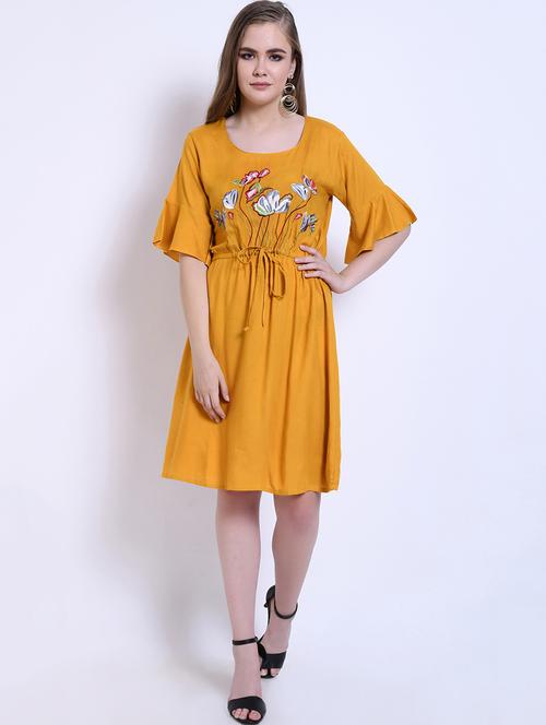 tie up floral embroidered a-line dress - 16527862 - Standard Image - 0