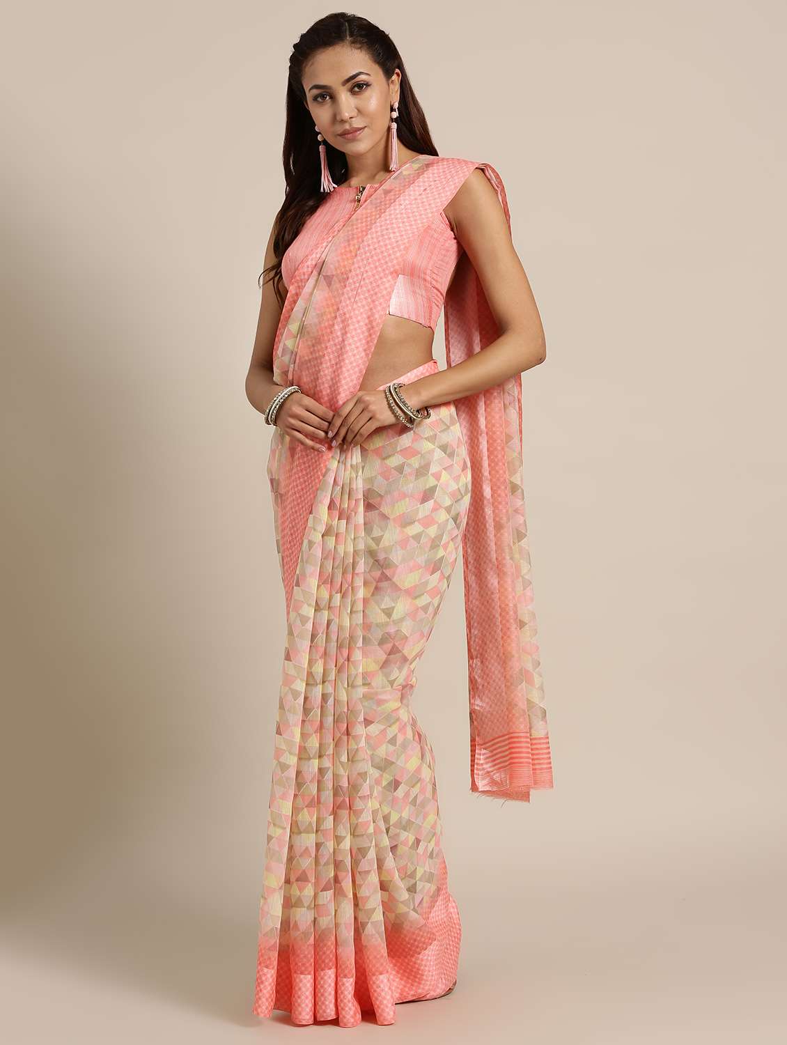 geometrical printed saree with blouse