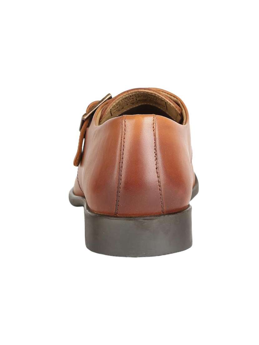 Buy online Peter England Brown Leather Slip On Monk Straps from