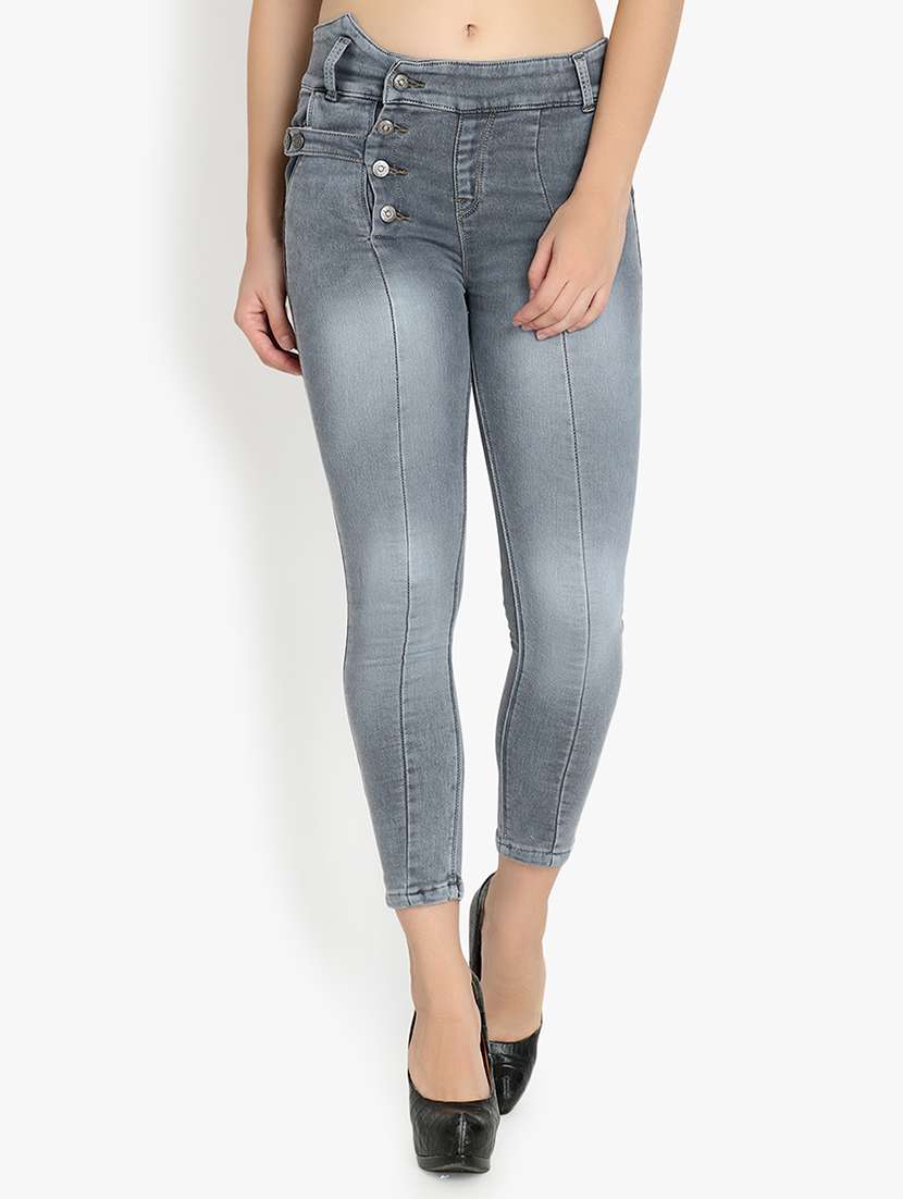 button detail stone washed jeans - 16529562 -  Zoom Image - 0