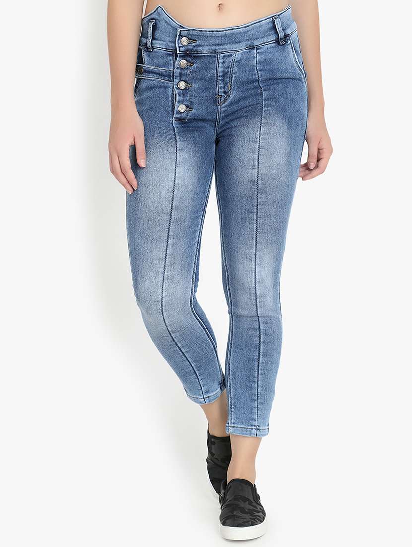 button detail stone washed jeans - 16529563 - Zoom Image - 0