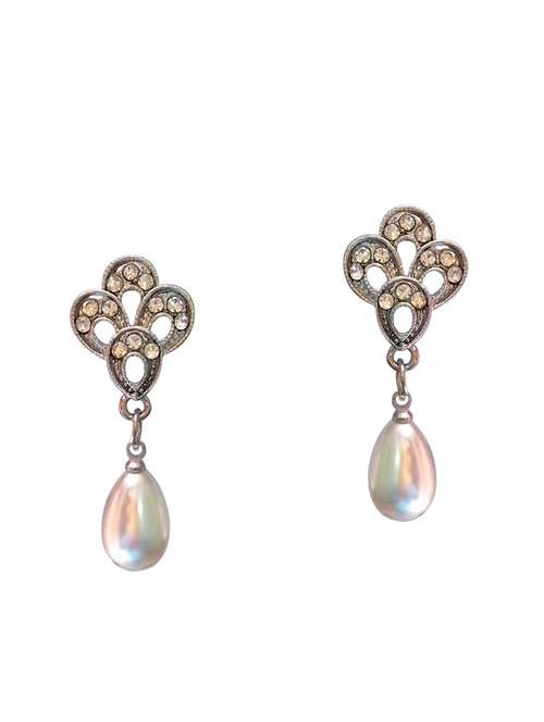 white metal drop earring - 16529649 - Standard Image - 0