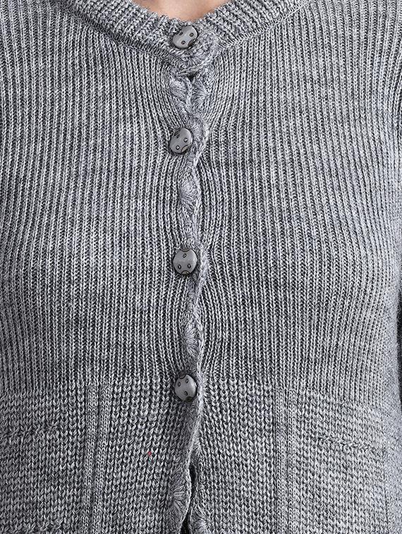 women self design mandarin neck wool cardigan - 16530085 - Standard Image - 3