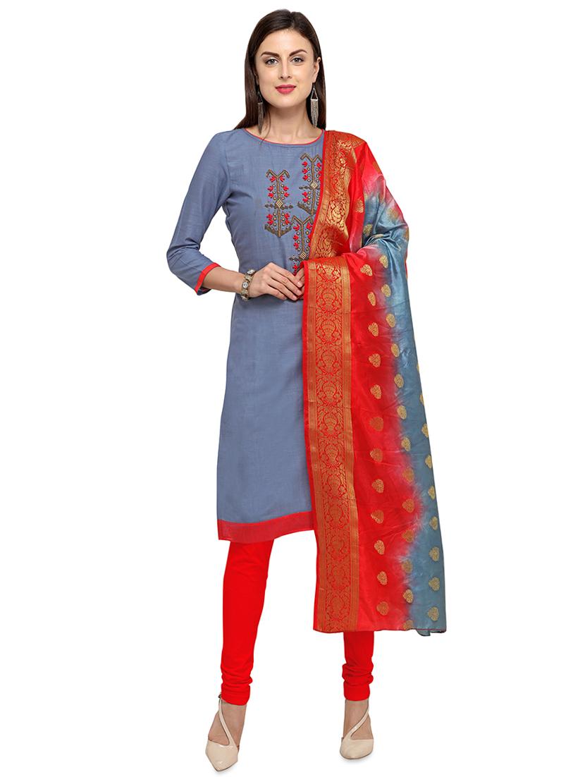 embellished churidaar unstitched suit - 16530450 -  Zoom Image - 0