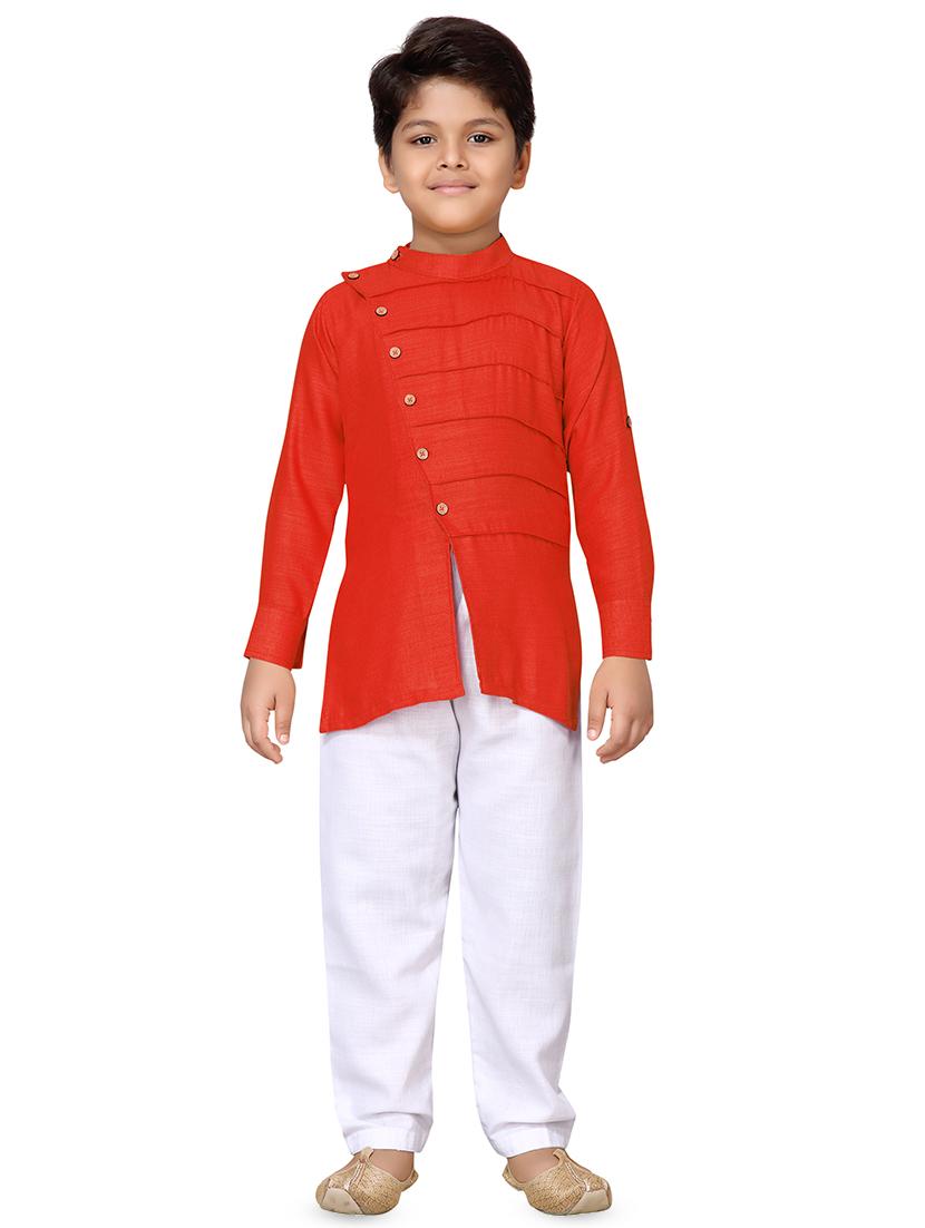 orange cotton kurta pyjama set - 16530659 -  Zoom Image - 0