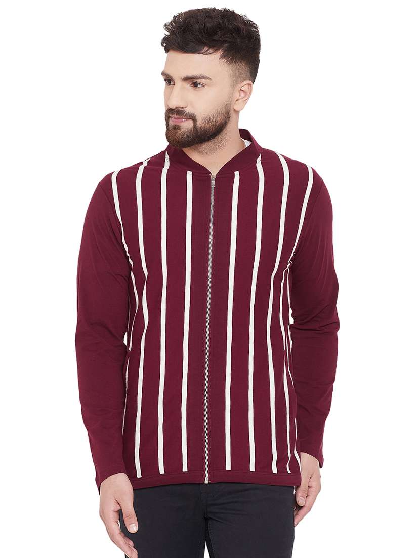 brown  striped front open t-shirt