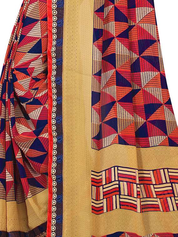 women's geometric multi colored saree with blouse - 16534571 -  Standard Image - 3