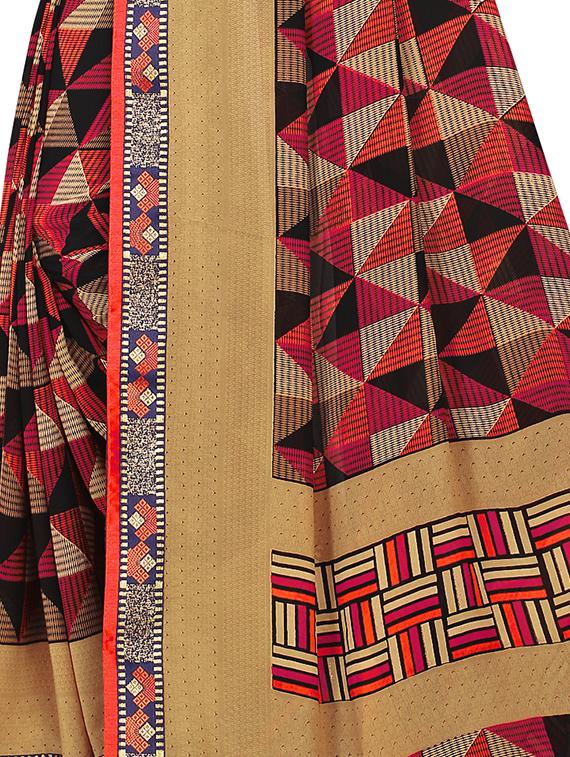 women's geometric maroon colored saree with blouse - 16534611 - Standard Image - 3