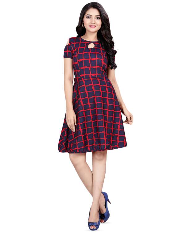 cold shoulder checkered a-line dress - 16534895 -  Standard Image - 3