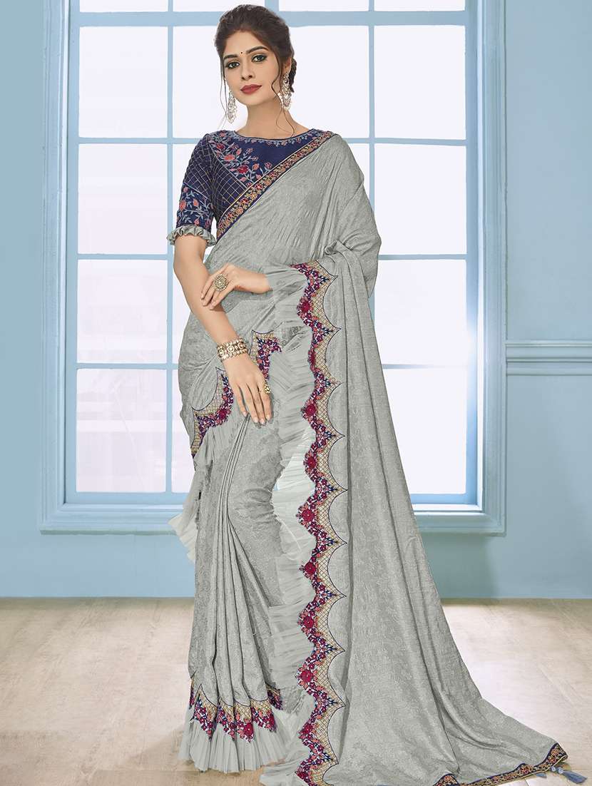 embroidered woven saree with blouse