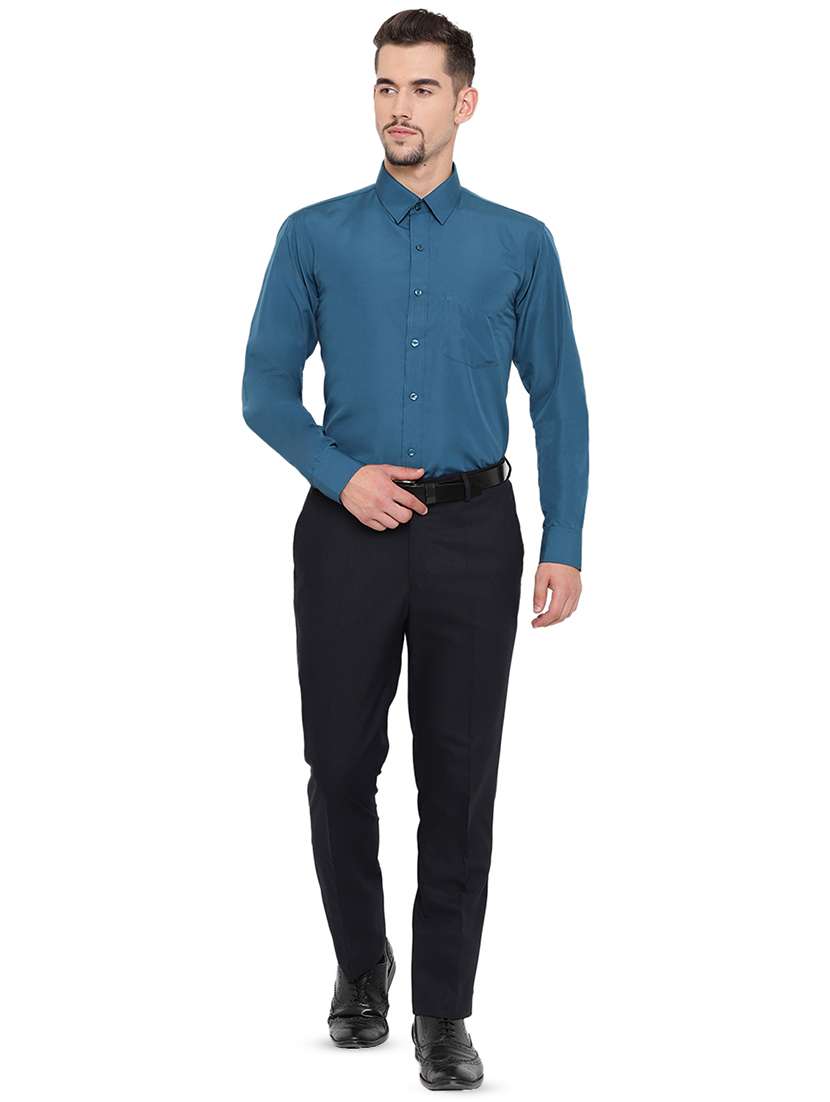 teal blue solid formal shirt - 16538155 -  Standard Image - 3