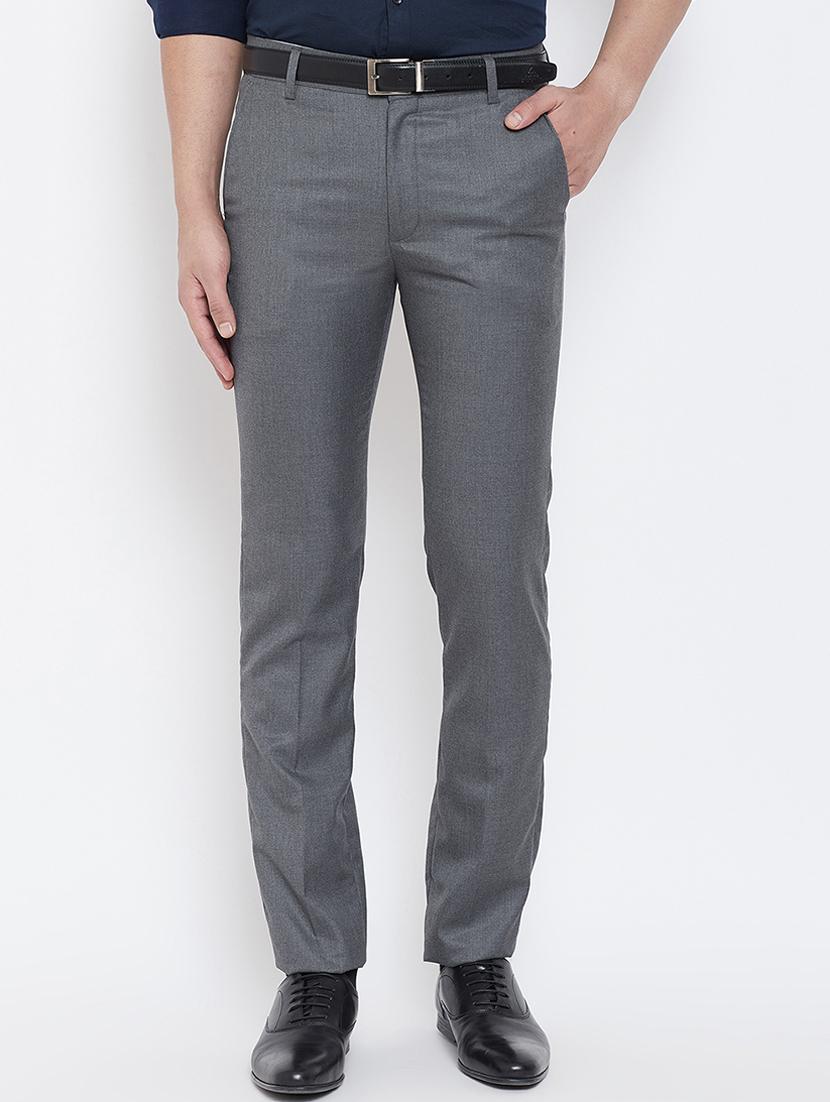 grey solid flat front formal trouser - 16539712 -  Zoom Image - 0