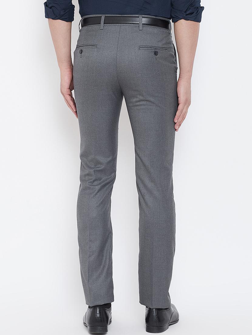 grey solid flat front formal trouser - 16539712 - Standard Image - 3