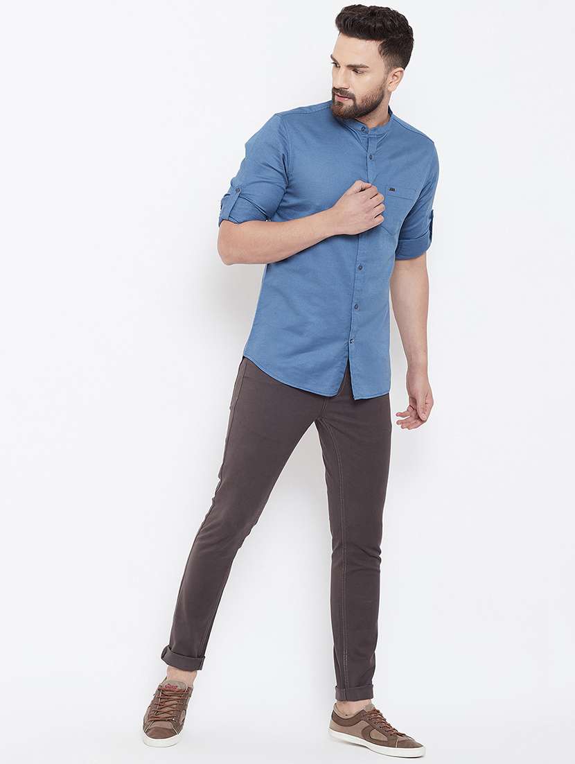 blue linen casual shirt - 16539719 - Standard Image - 3