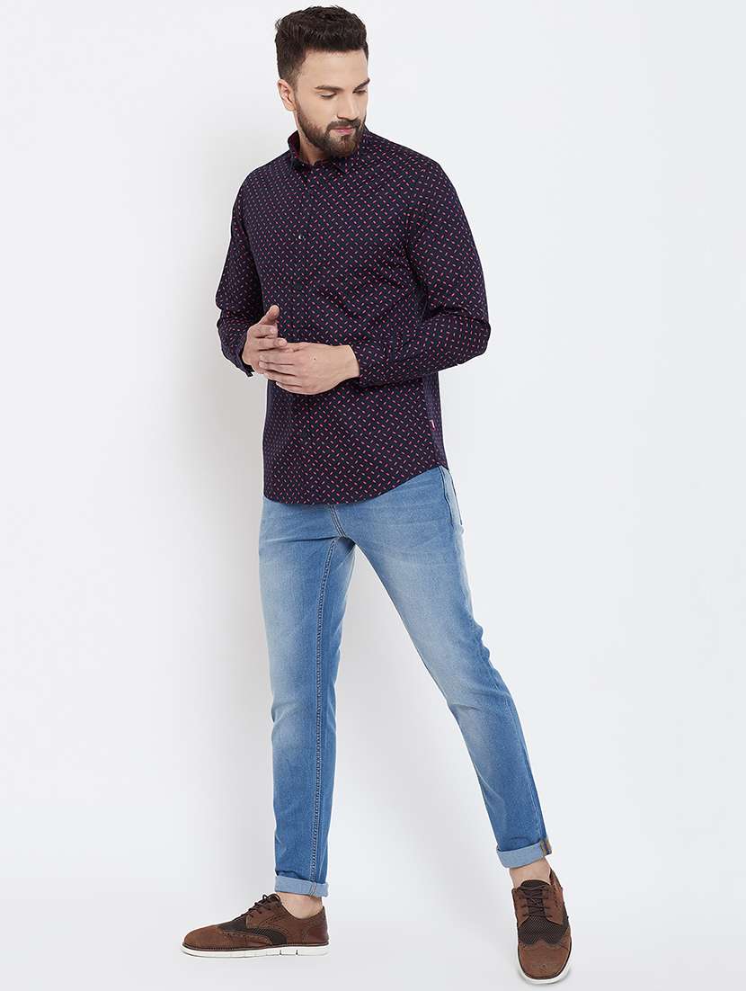 navy blue printed casual shirt - 16539722 -  Standard Image - 3