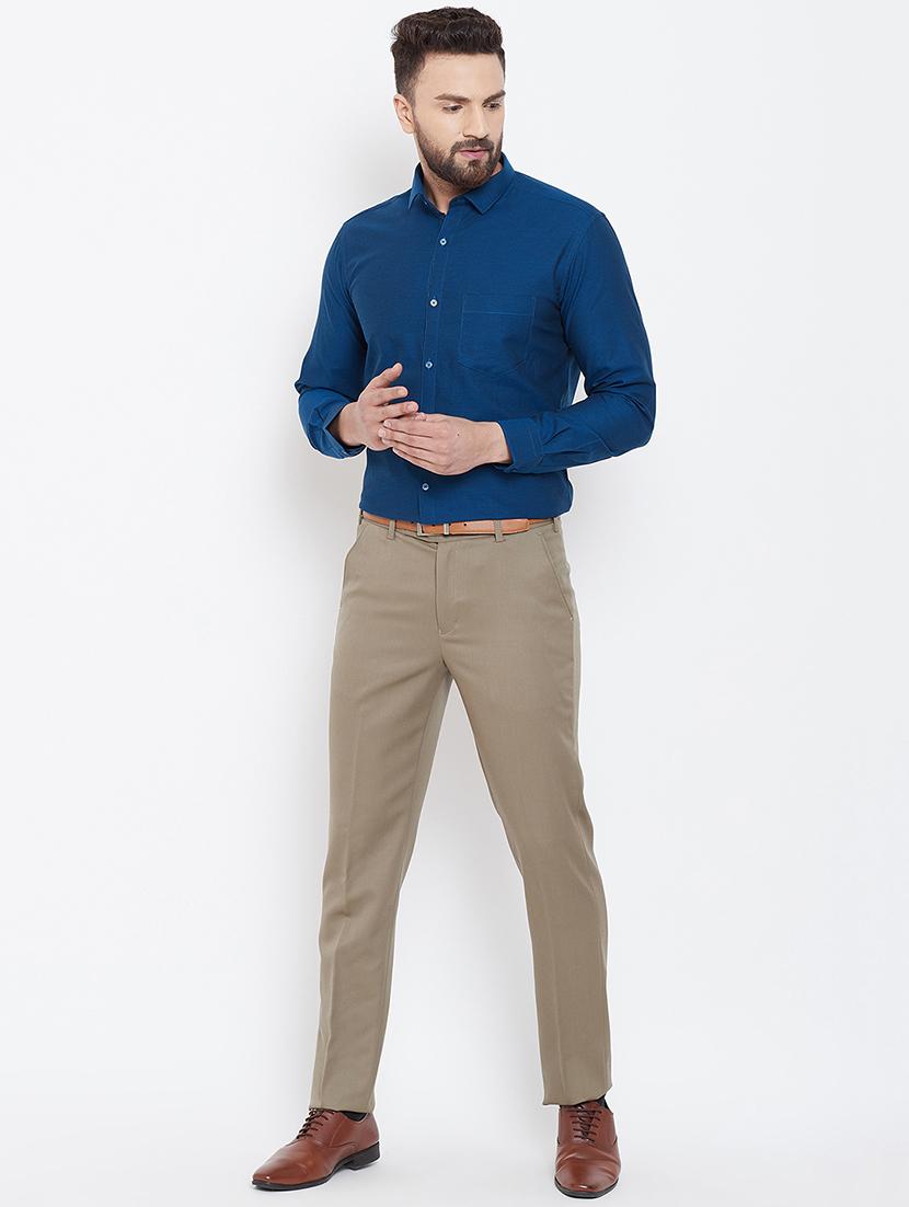 blue solid formal shirt - 16539729 - Standard Image - 3