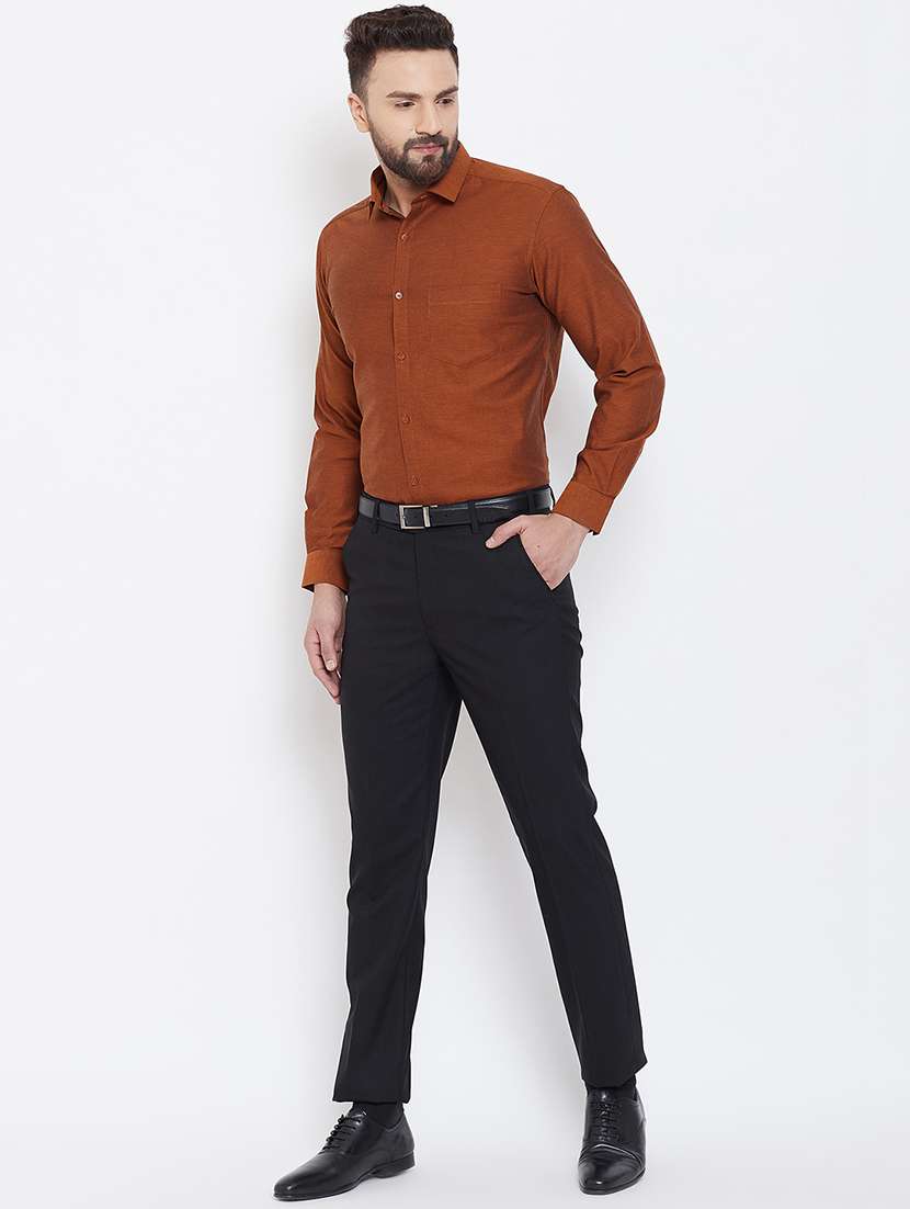 orange solid formal shirt - 16539731 - Standard Image - 3