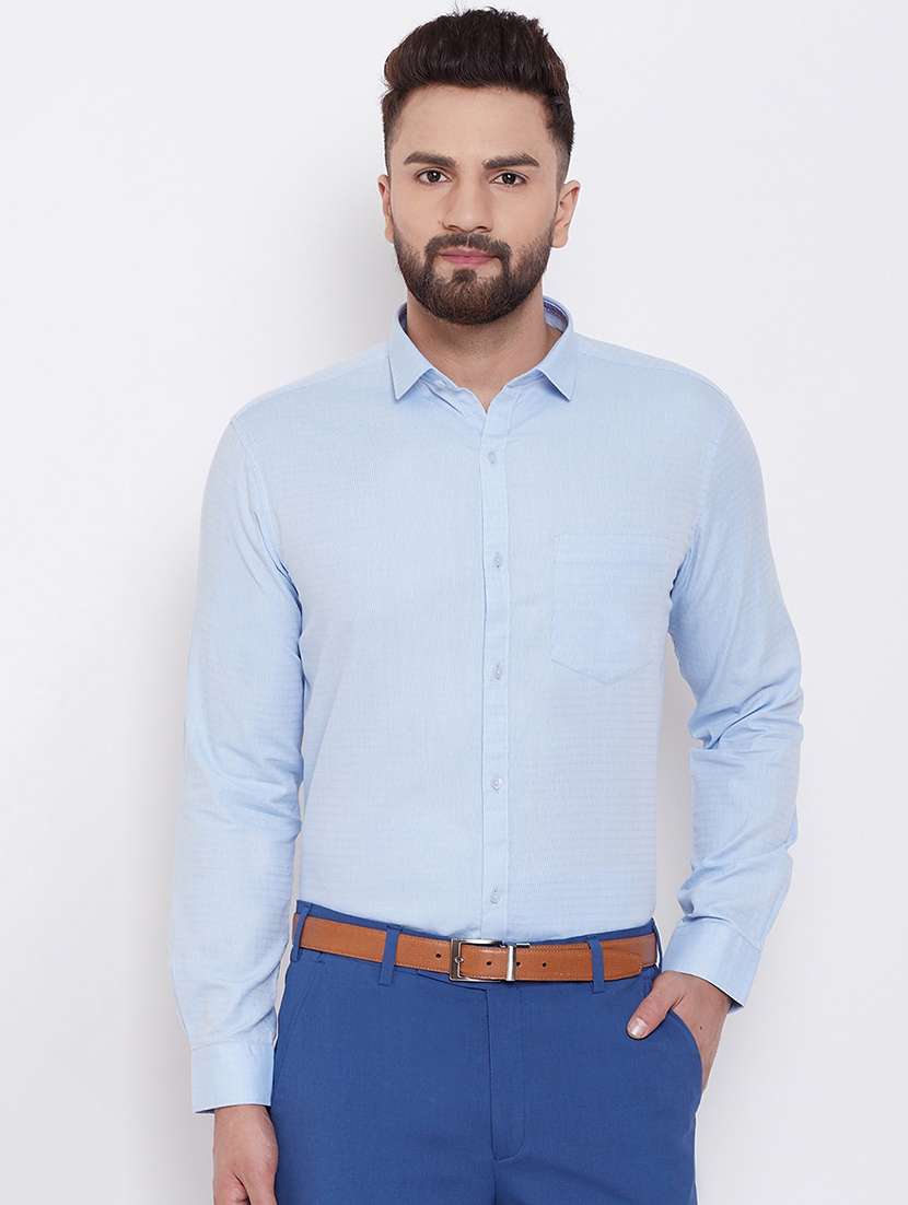 light blue self design formal shirt - 16539744 - Zoom Image - 0