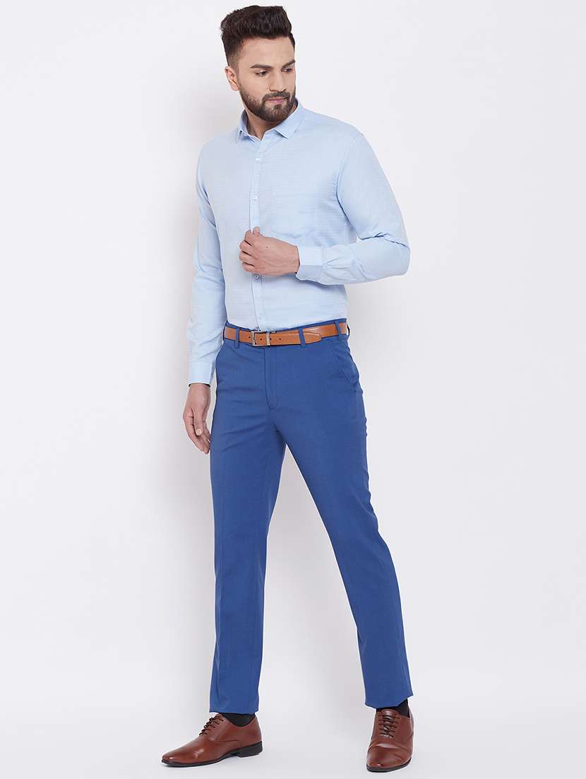 light blue self design formal shirt - 16539744 - Standard Image - 3