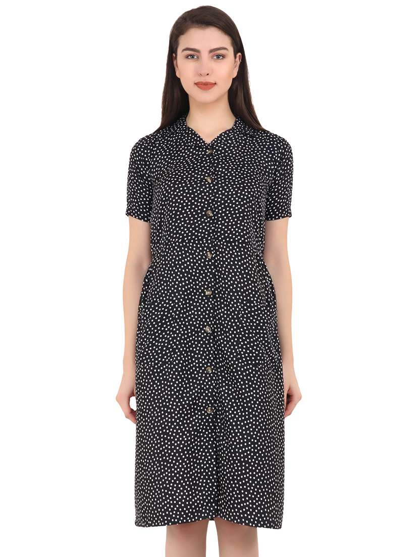 pocket detail polka dot shirt dress