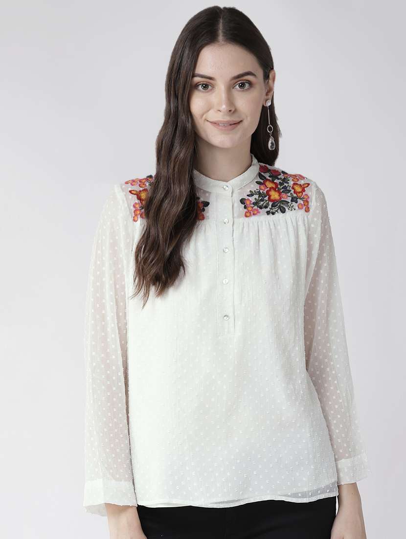 embroidered detail dobby top 
