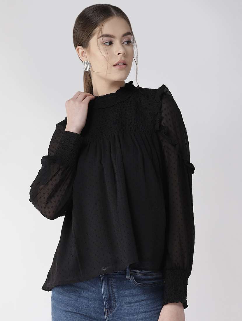 smocked detail bishop sleeved top 