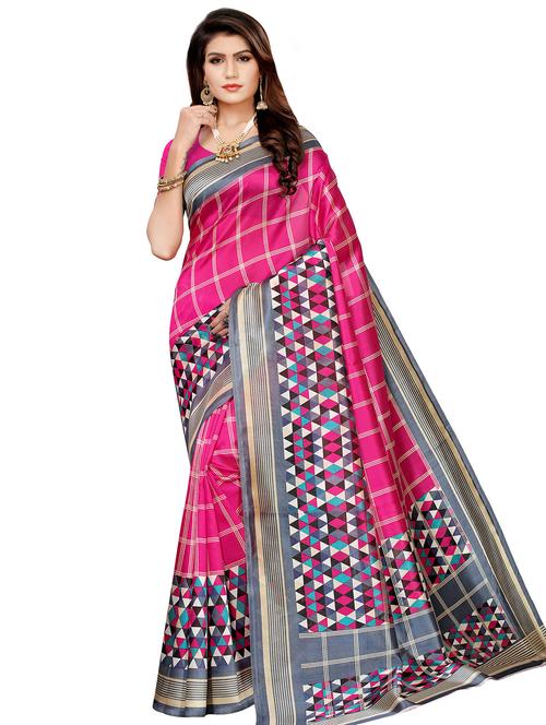 checkered mysore silk saree with blouse - 16542789 - Standard Image - 0