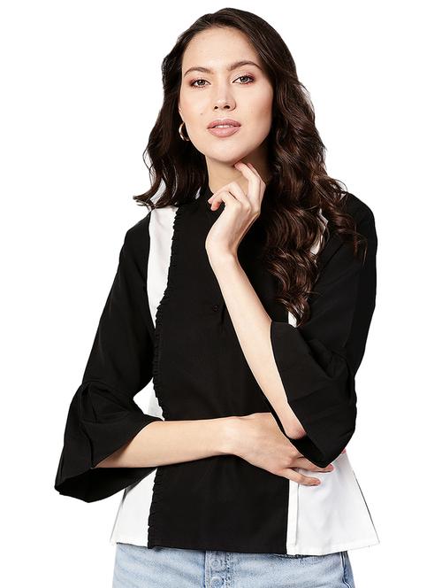 frill trim color block top - 16543131 - Standard Image - 0