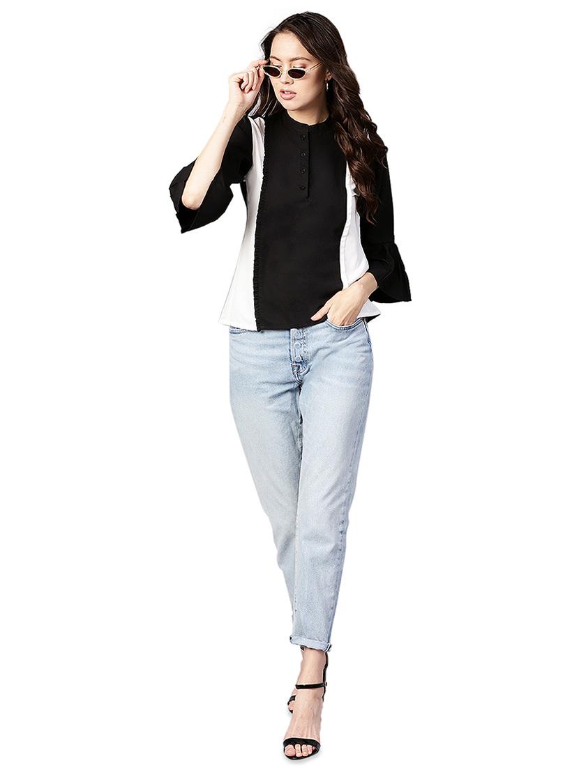 frill trim color block top - 16543131 - Standard Image - 3