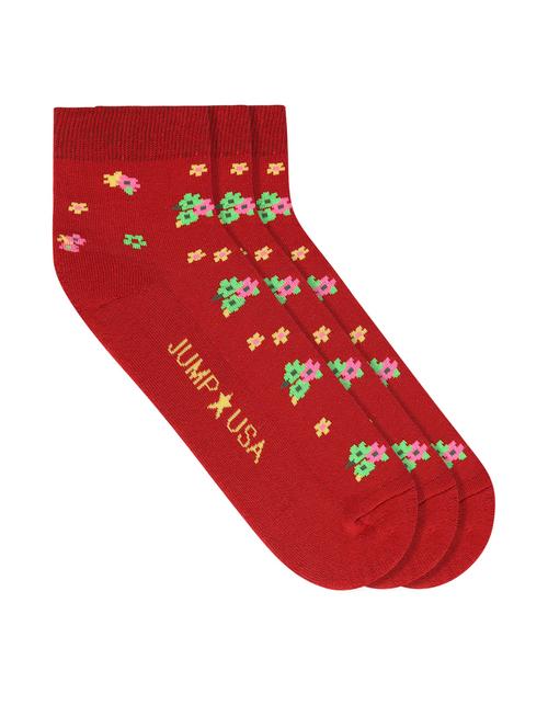 pack of 3 red cotton ankle length sock - 16543284 - Standard Image - 0