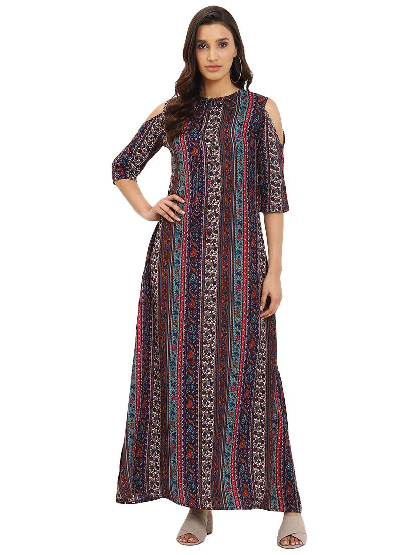 tie up neck cold shoulder maxi dress - 16544541 - Zoom Image - 0