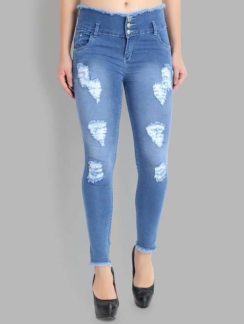 distressed button detail jeans - 16544600 - Standard Image - 0