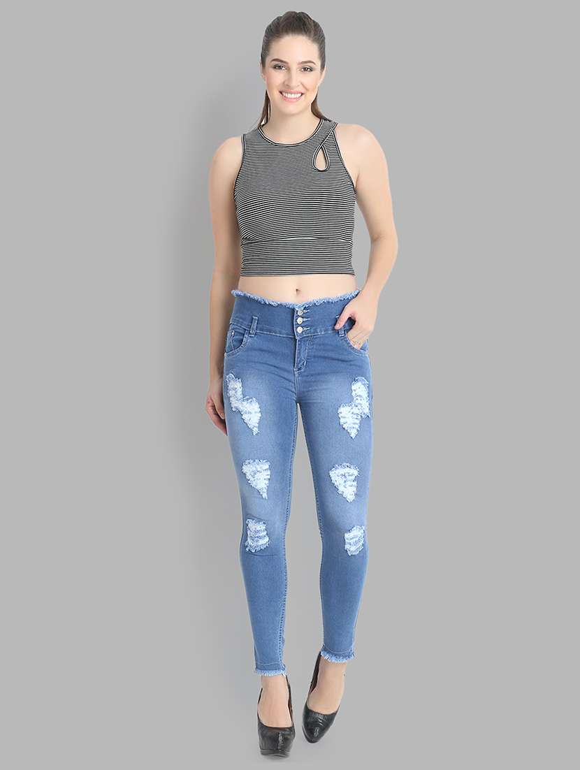 distressed button detail jeans - 16544600 - Standard Image - 3