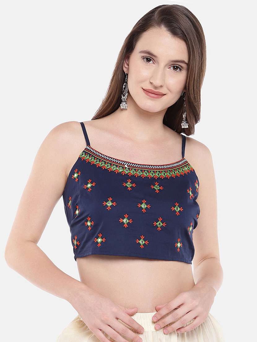 blue cotton solid blouse