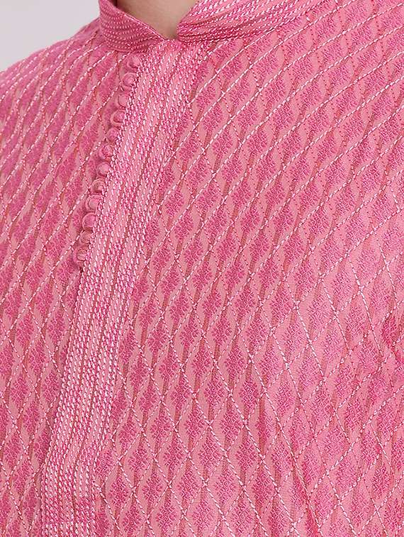 pink pure silk jacquard long kurta - 16545855 -  Standard Image - 3