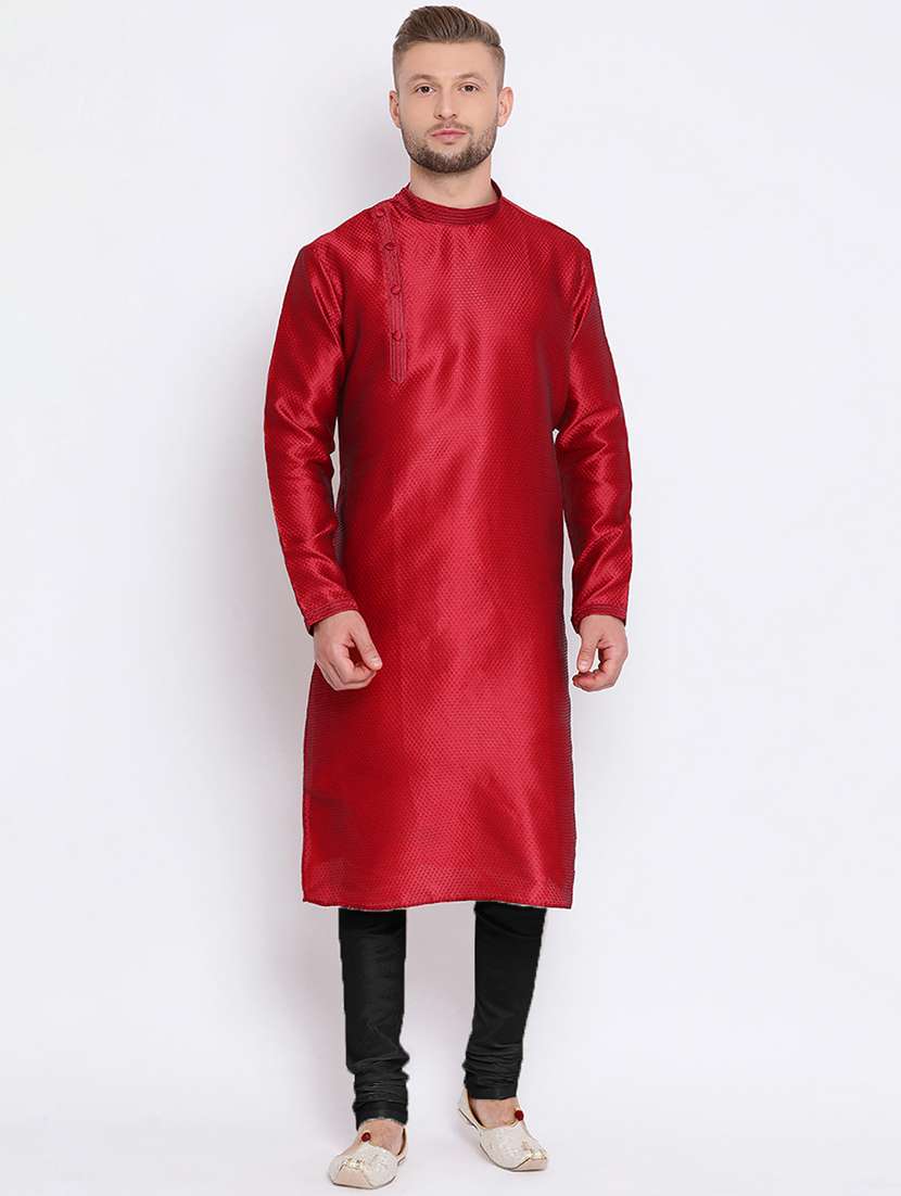 red dupion jacquard long kurta