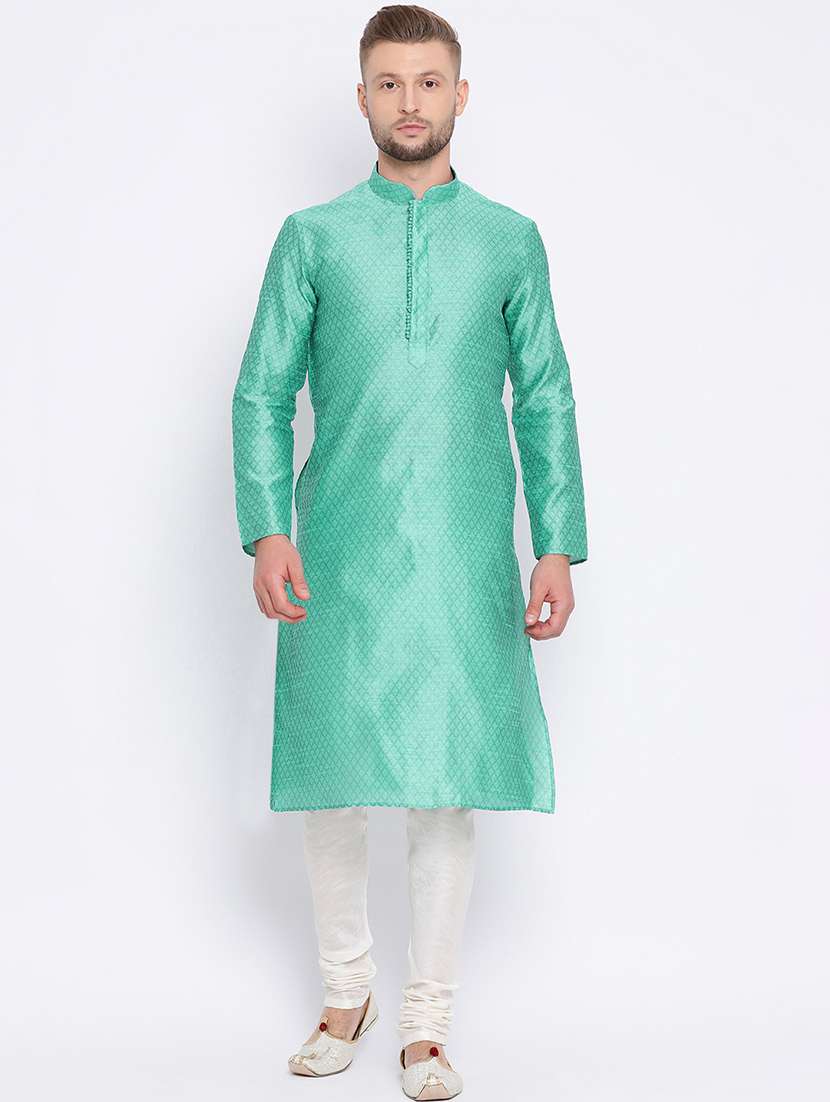 green dupion jacquard long kurta