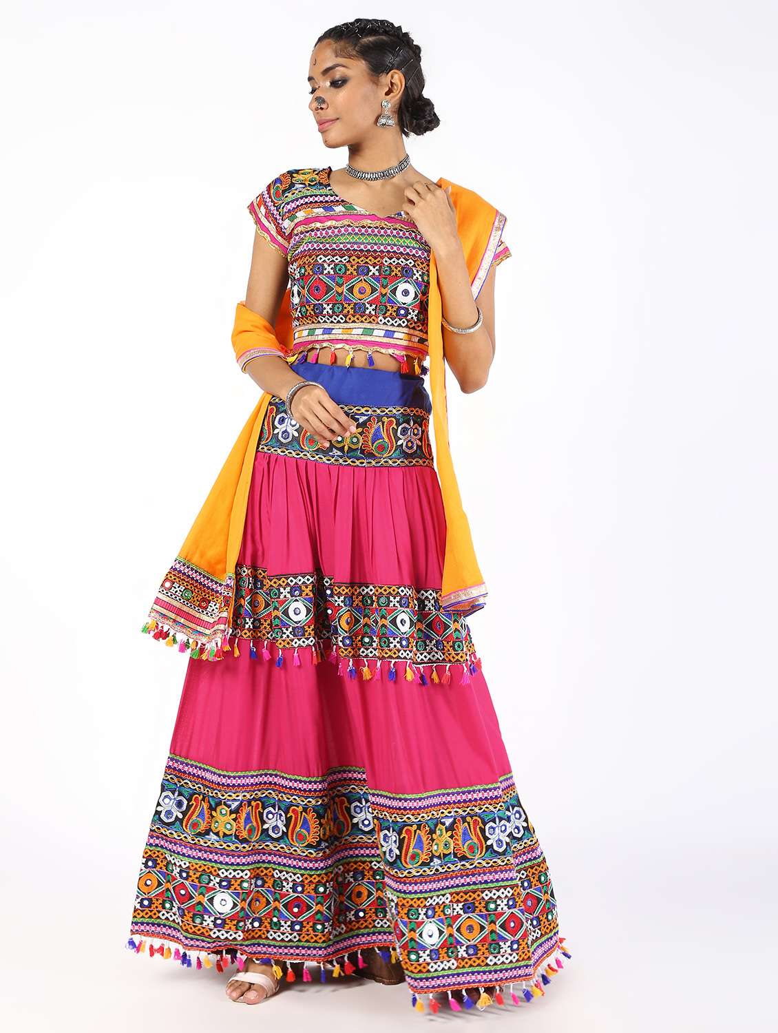 pink cotton flared lehenga
