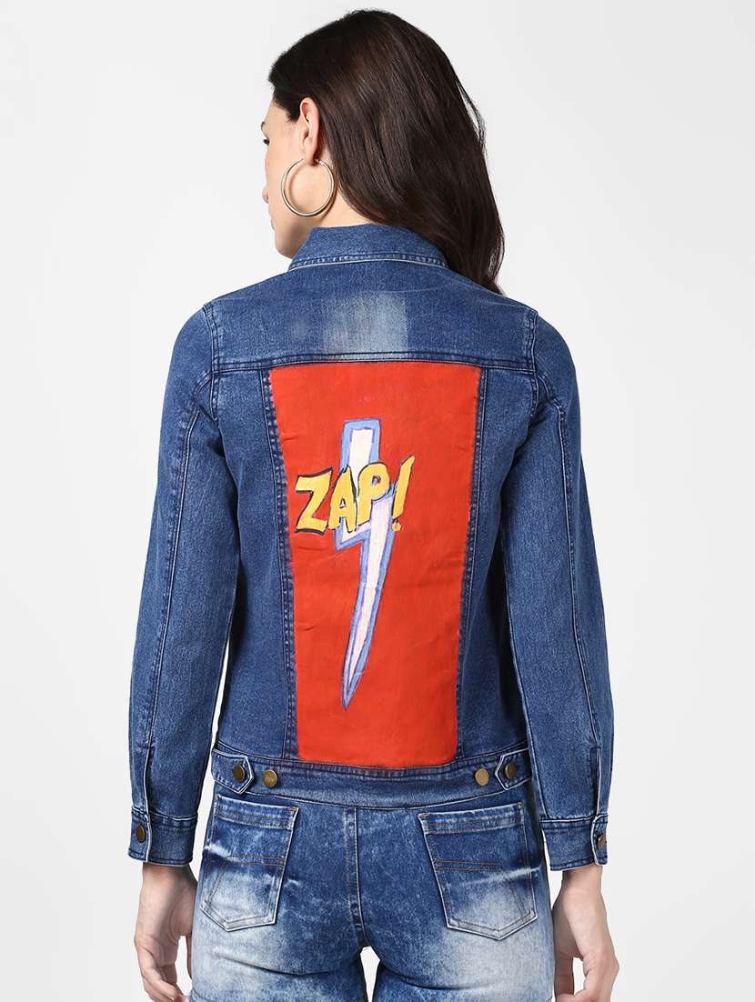 blue hand painted denim summer jacket
