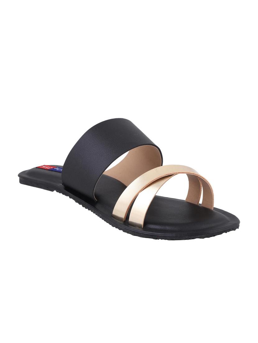 msc black leatherette slip on sandals - 16548864 -  Zoom Image - 0