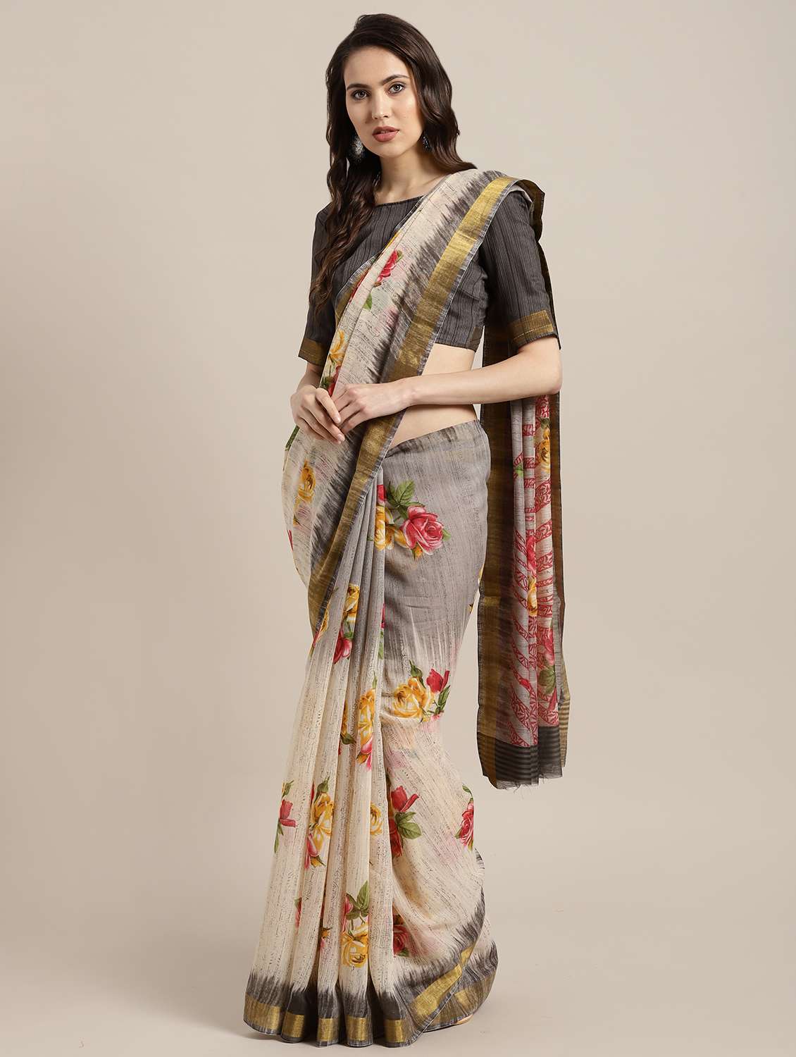 floral bordered saree with blouse