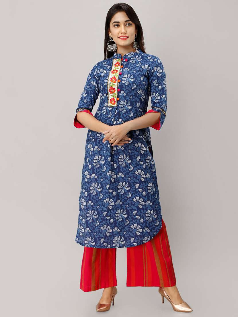 indigo printed kurta palazzo set