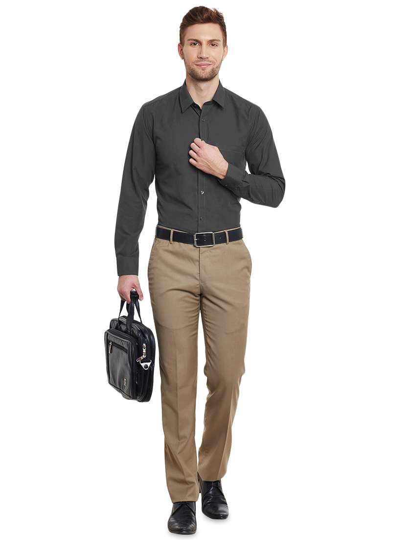 grey solid formal shirt - 16552705 -  Standard Image - 3