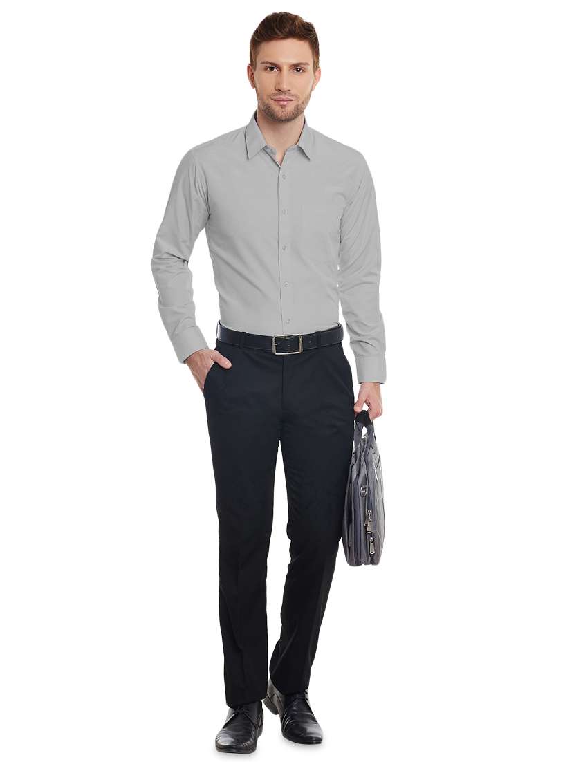 grey solid formal shirt - 16552708 -  Standard Image - 3