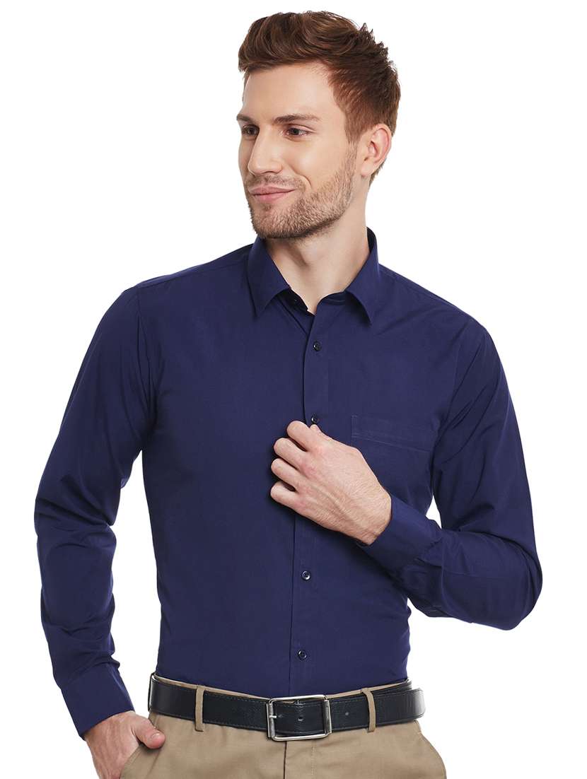navy blue solid formal shirt